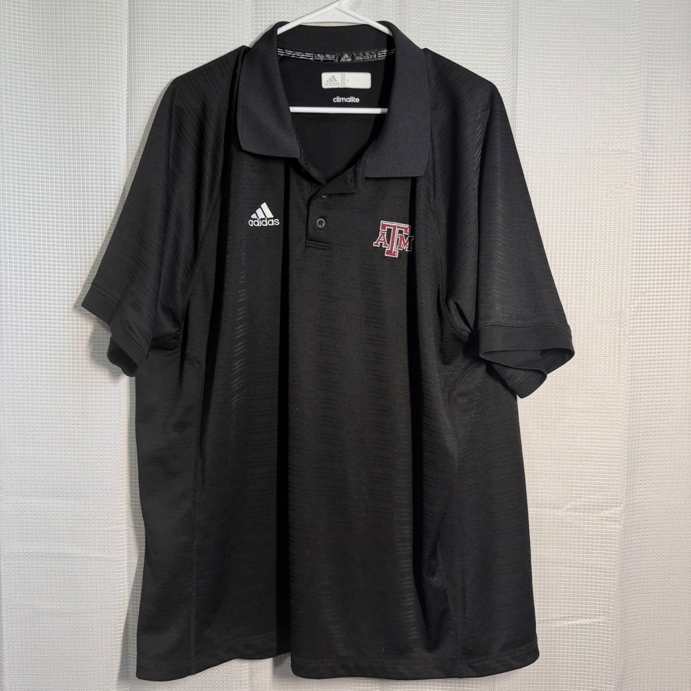 Adidas ClimaLite Black Texas A&M Aggies Polo Shirt Men's 2XL Black NCAA Golf